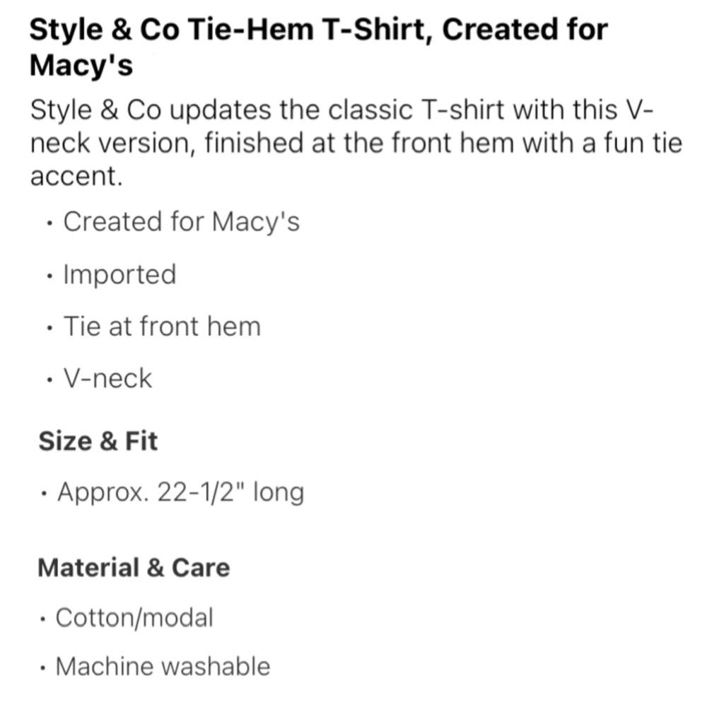 STYLE & CO GRAY COTTON/MODAL TIE-FRONT V-NECK T-SHIRT, LARGE SHORT SLEEVE TOP - Picture 2 of 6
